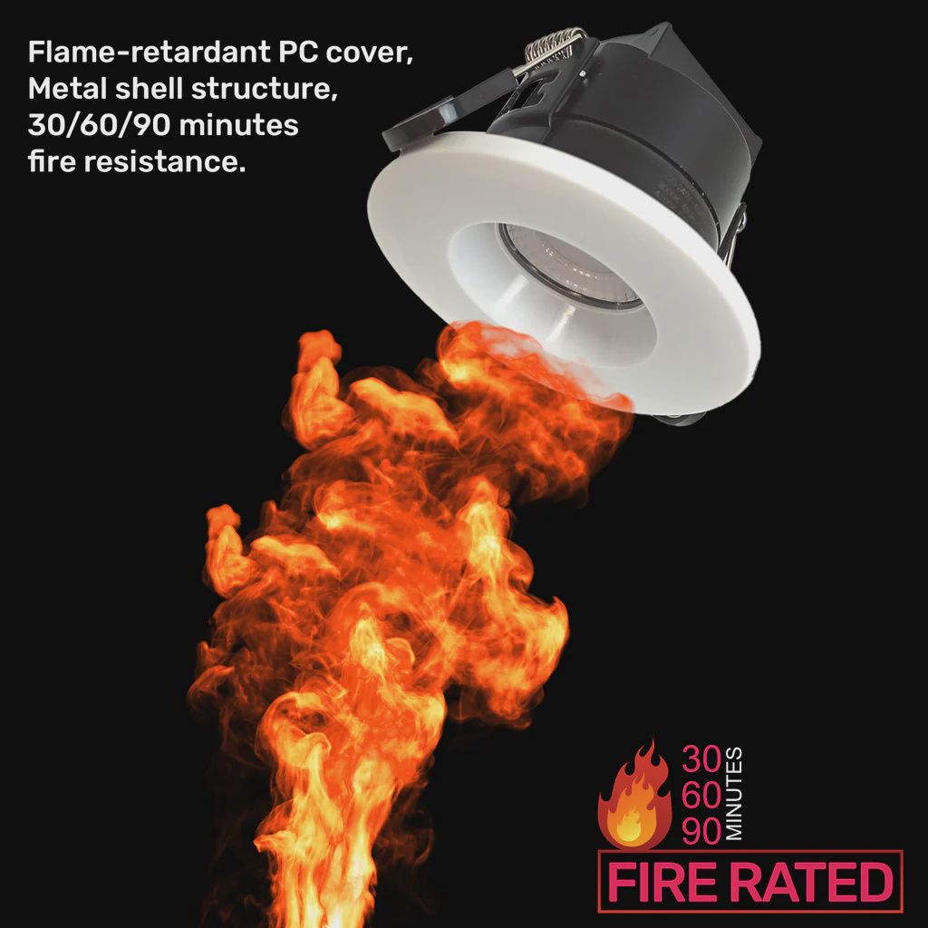 Paul Russells 6W LED Fire Rated Downlight, Dimmable Warm/Cool/Day White 3 Adjustable CCT, IP65, White Bezel