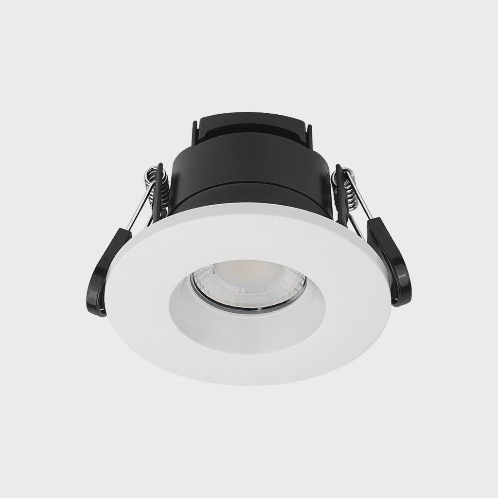 Paul Russells 6W LED Fire Rated Downlight, Dimmable Warm/Cool/Day White 3 Adjustable CCT, IP65, White Bezel
