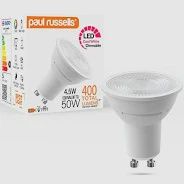 paul russells LED GU10 Dimmable Bulb, 4.5W 400 Lumens, 50w Equivalent, 6500K Day Light, Ceiling Spotlights