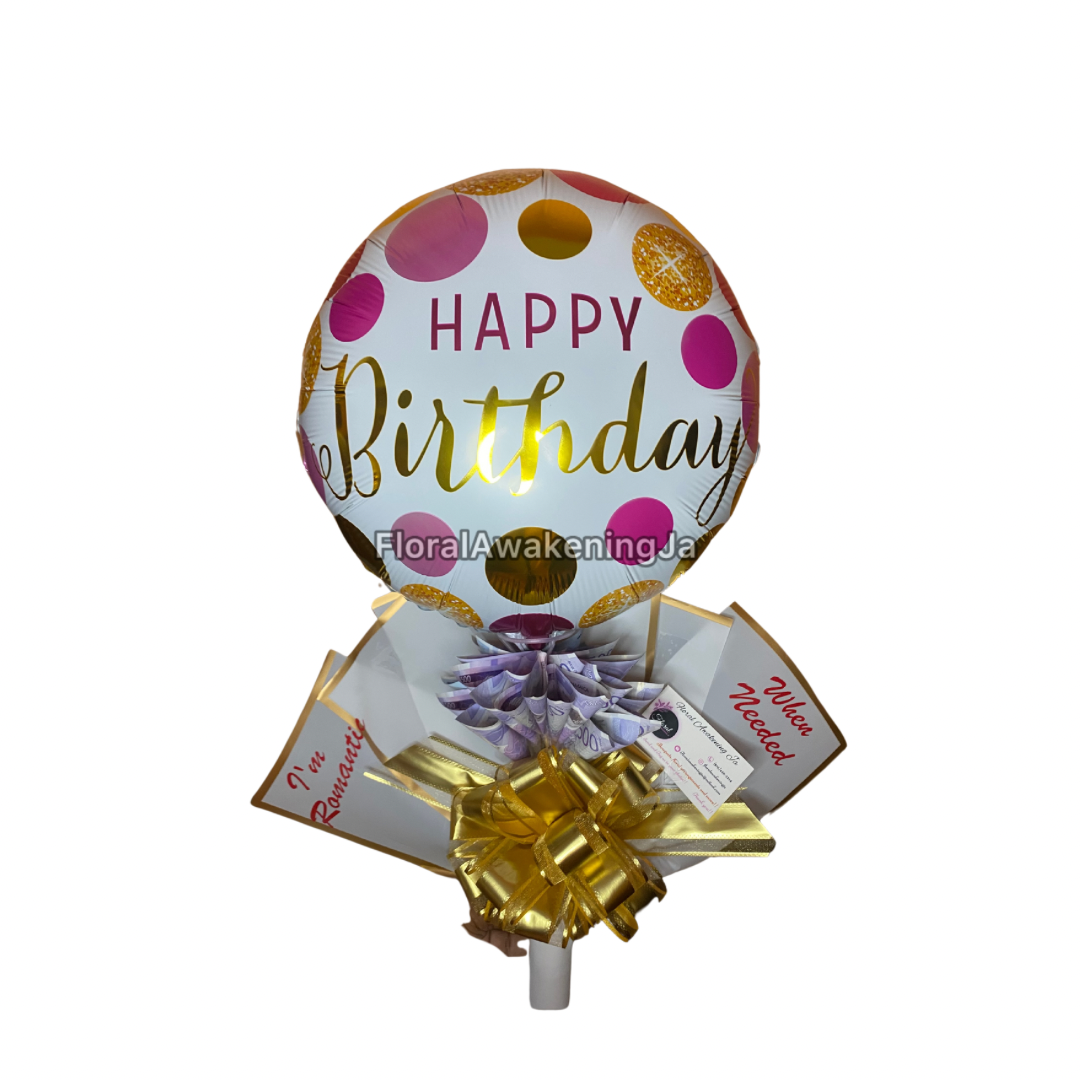 Valentines Balloon money And Roses Bouquet