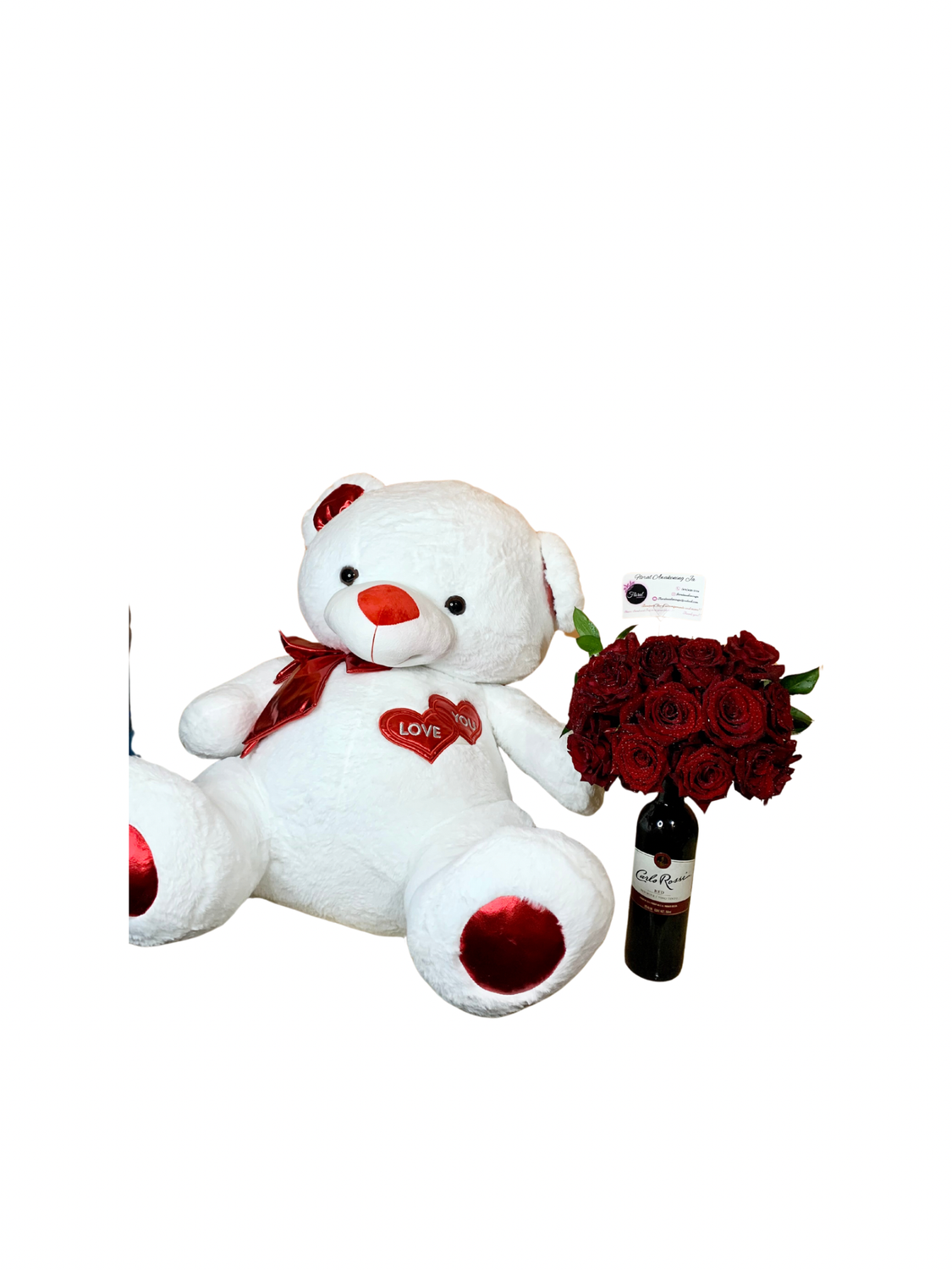 Valentines Wine/Champagne, Roses And Life Size Teddy Bear COMBO