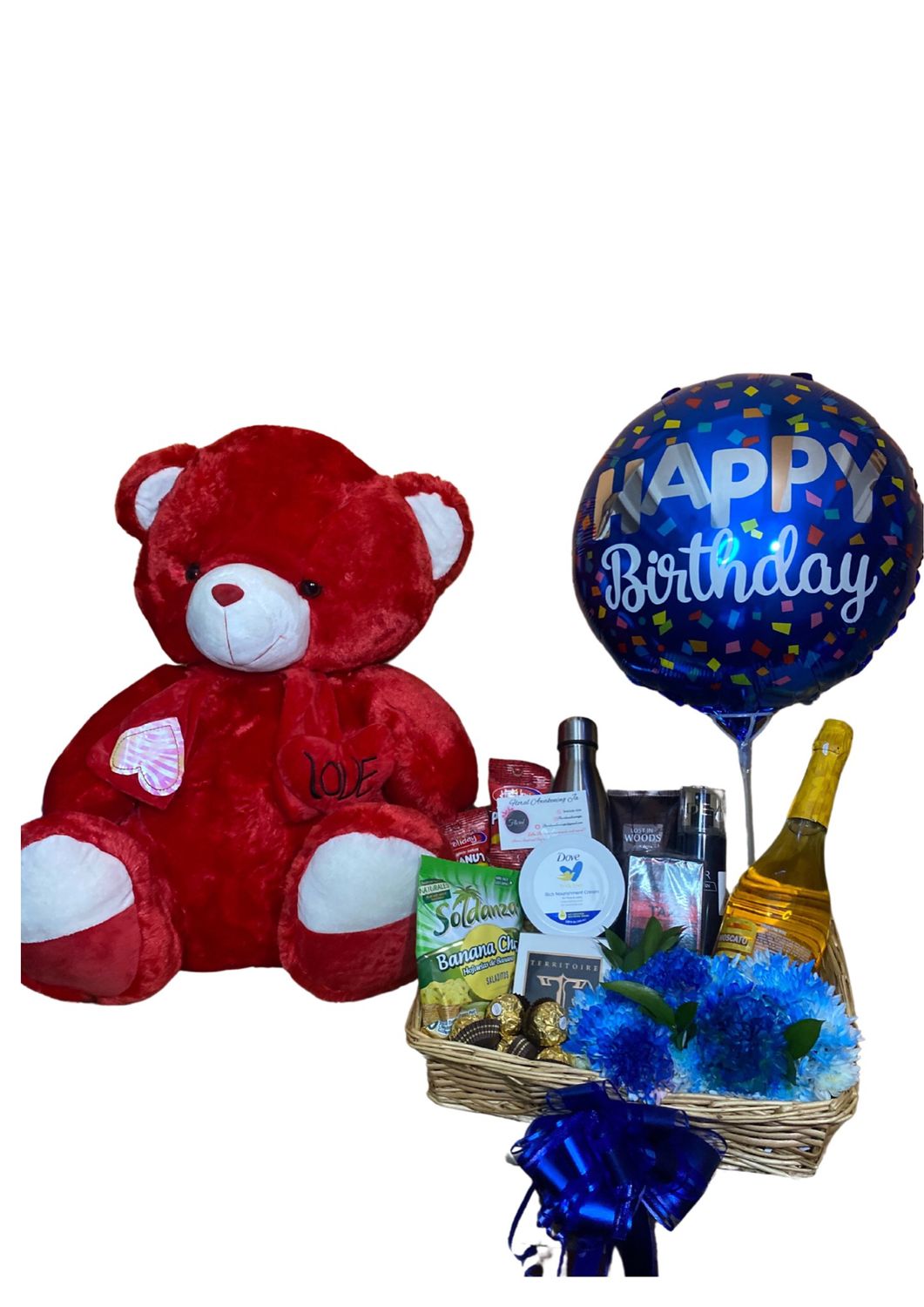 Standard Male Floral Basket( Bronze ) And Medium Teddy Bear
