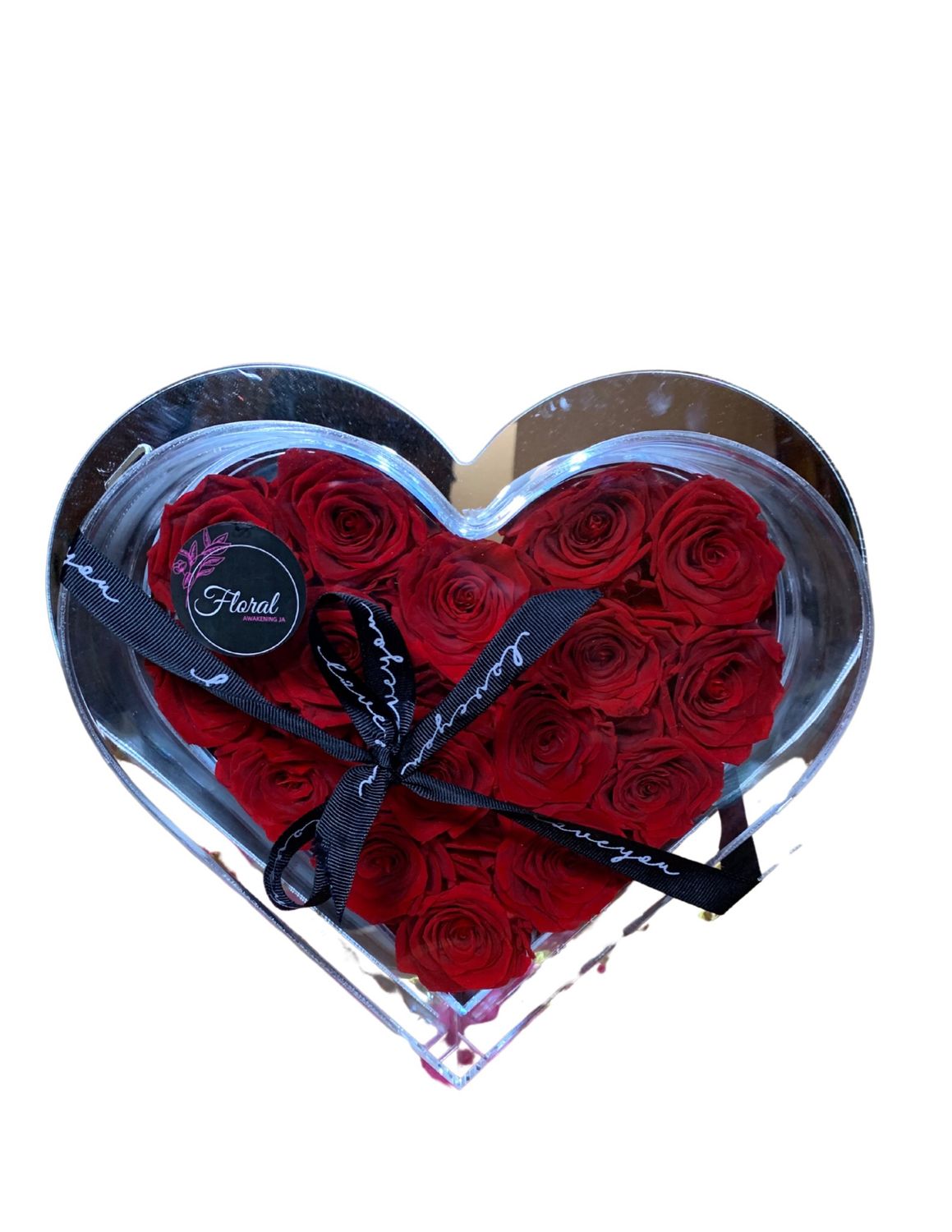Forever Roses In Heart Shaped Glass Packaging