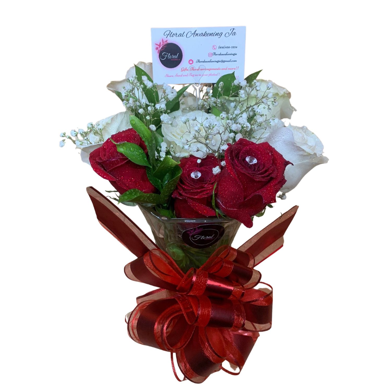 NEW Graduation 8 Rose Combo Vase Arrangement