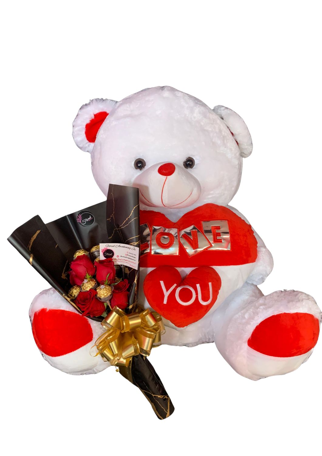 Life Size Teddy Bear And Small Bouquet Combo