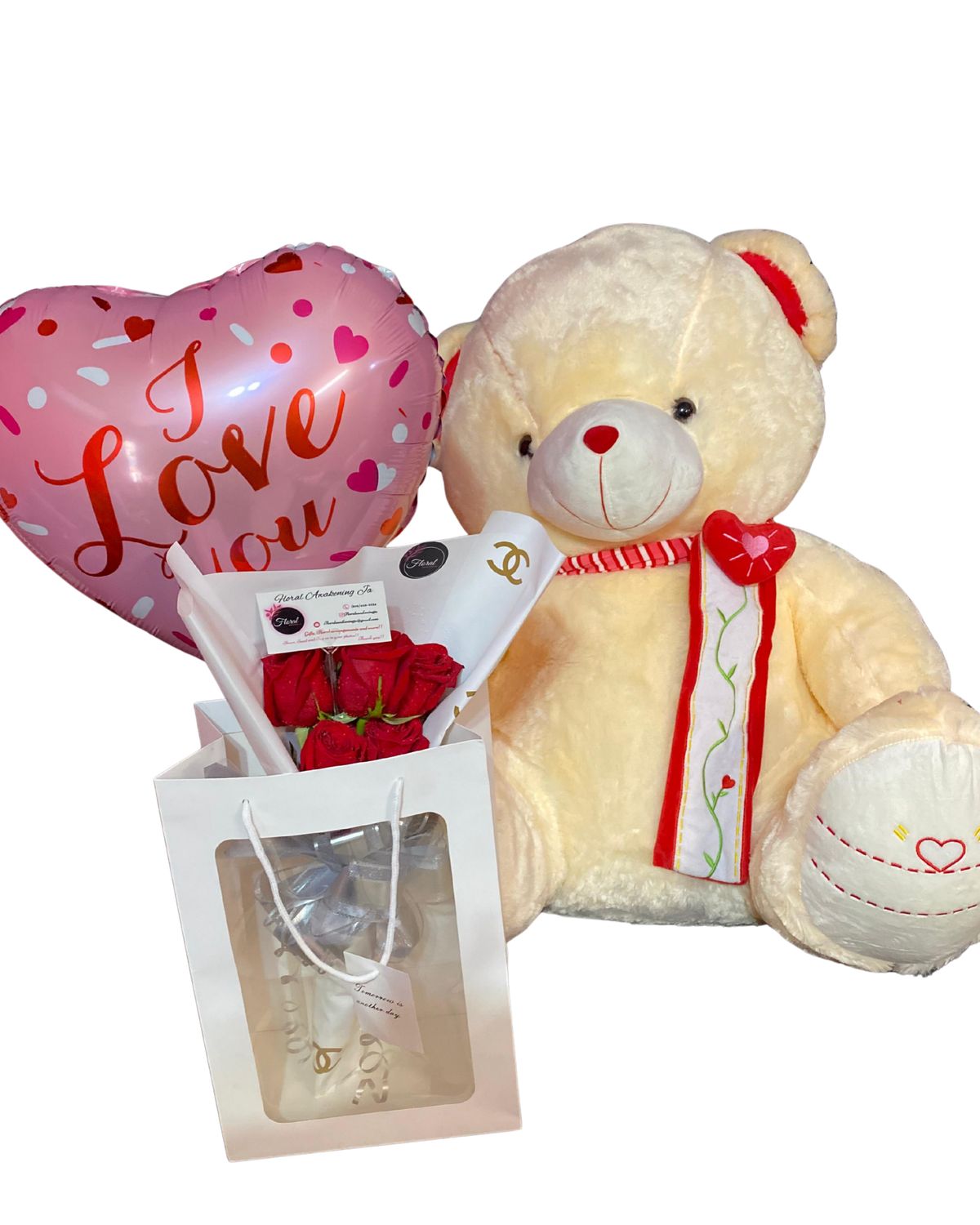 Life Size Teddy Bear And Small Bouquet Combo