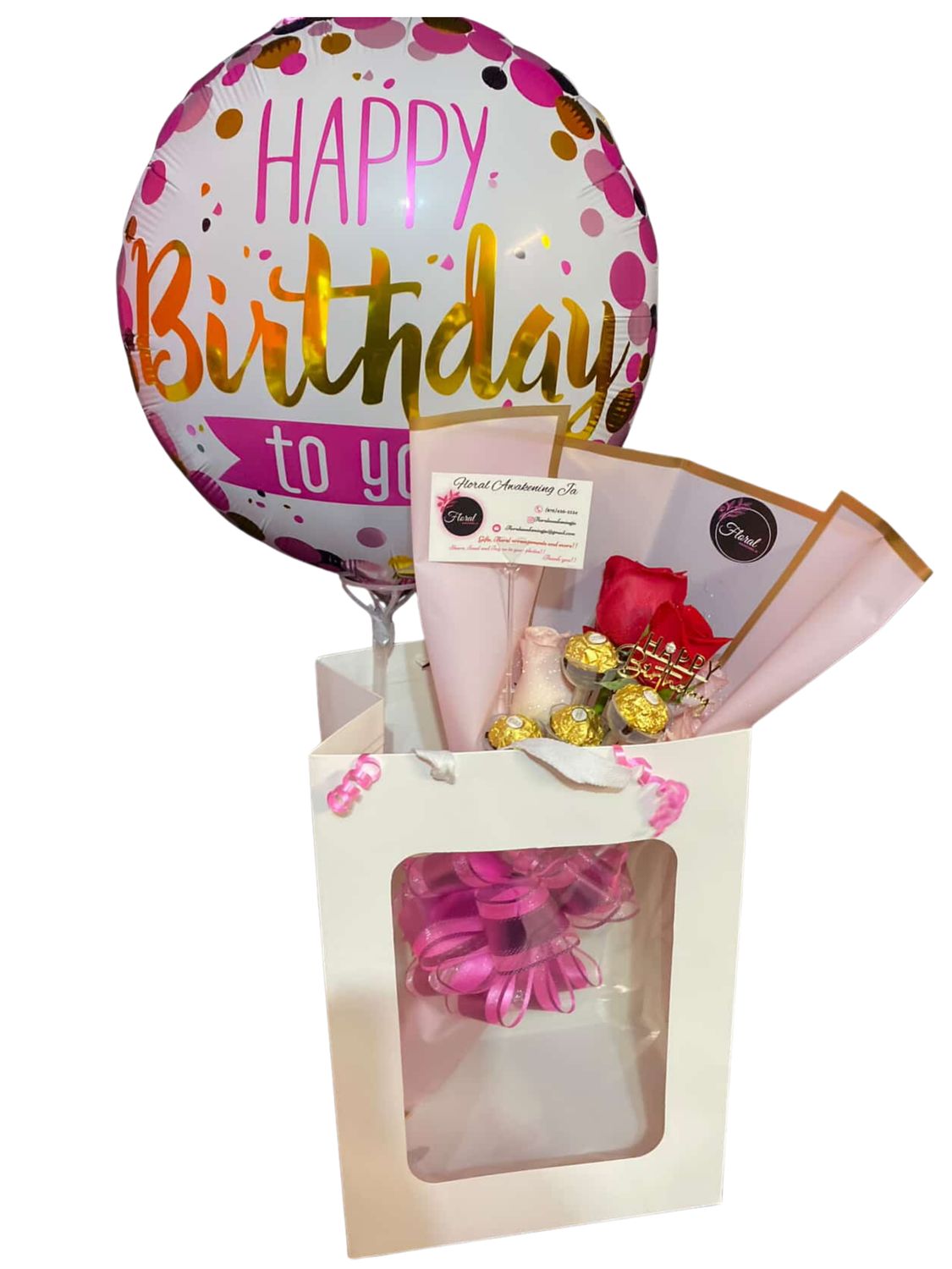 NEW Graduation Small Roses only Bouquet in Gift bag with Balloon