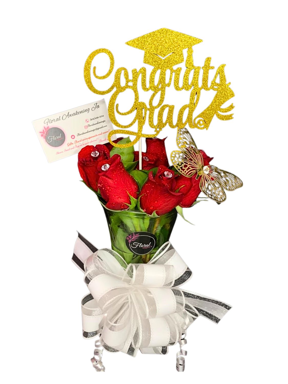 NEW Graduation 8 Rose Combo Vase Arrangement