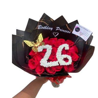 Medium Roses With Floral Accent Writing Customization