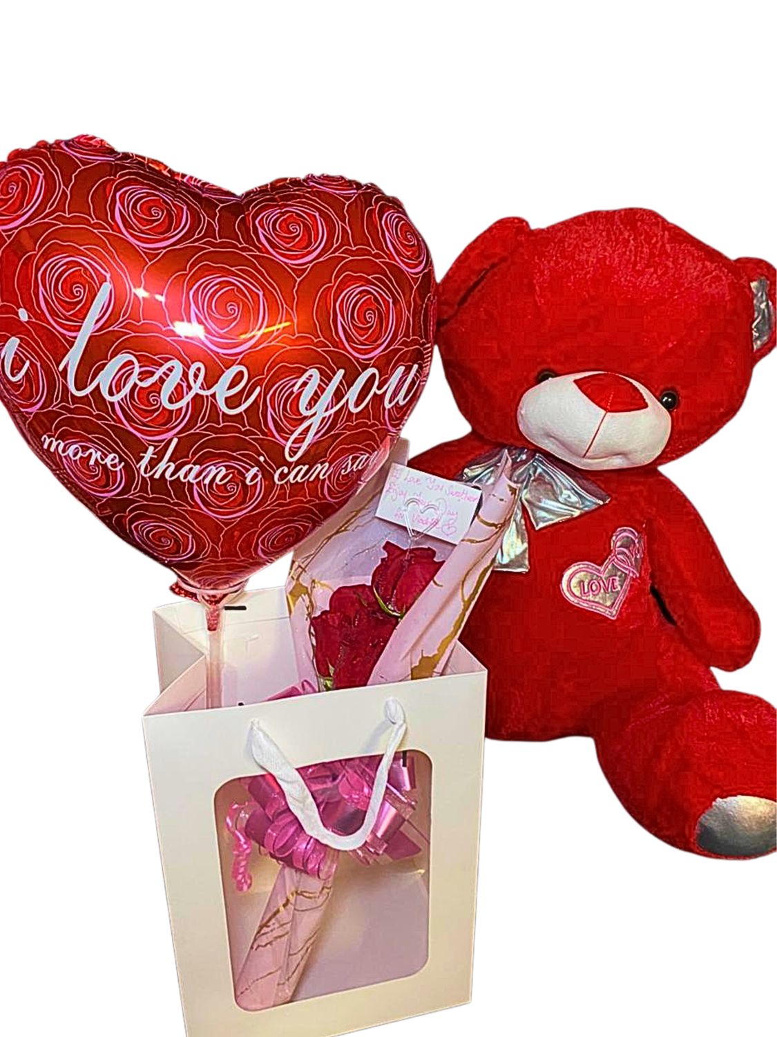 Life Size Teddy Bear And Small Bouquet Combo