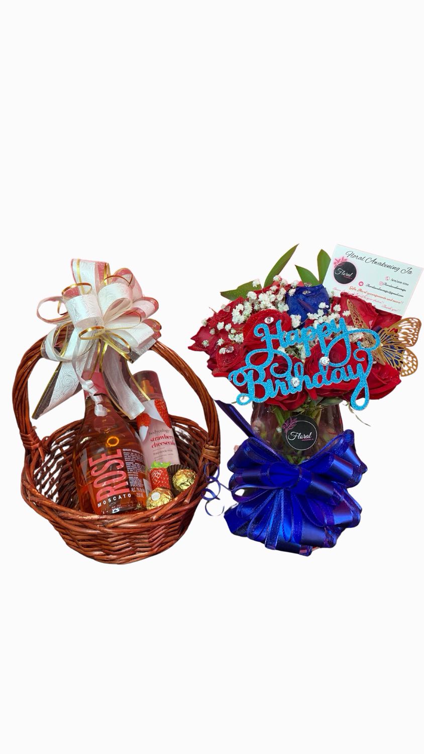 NEW Valentines Vase of roses  Combo With Small Basket