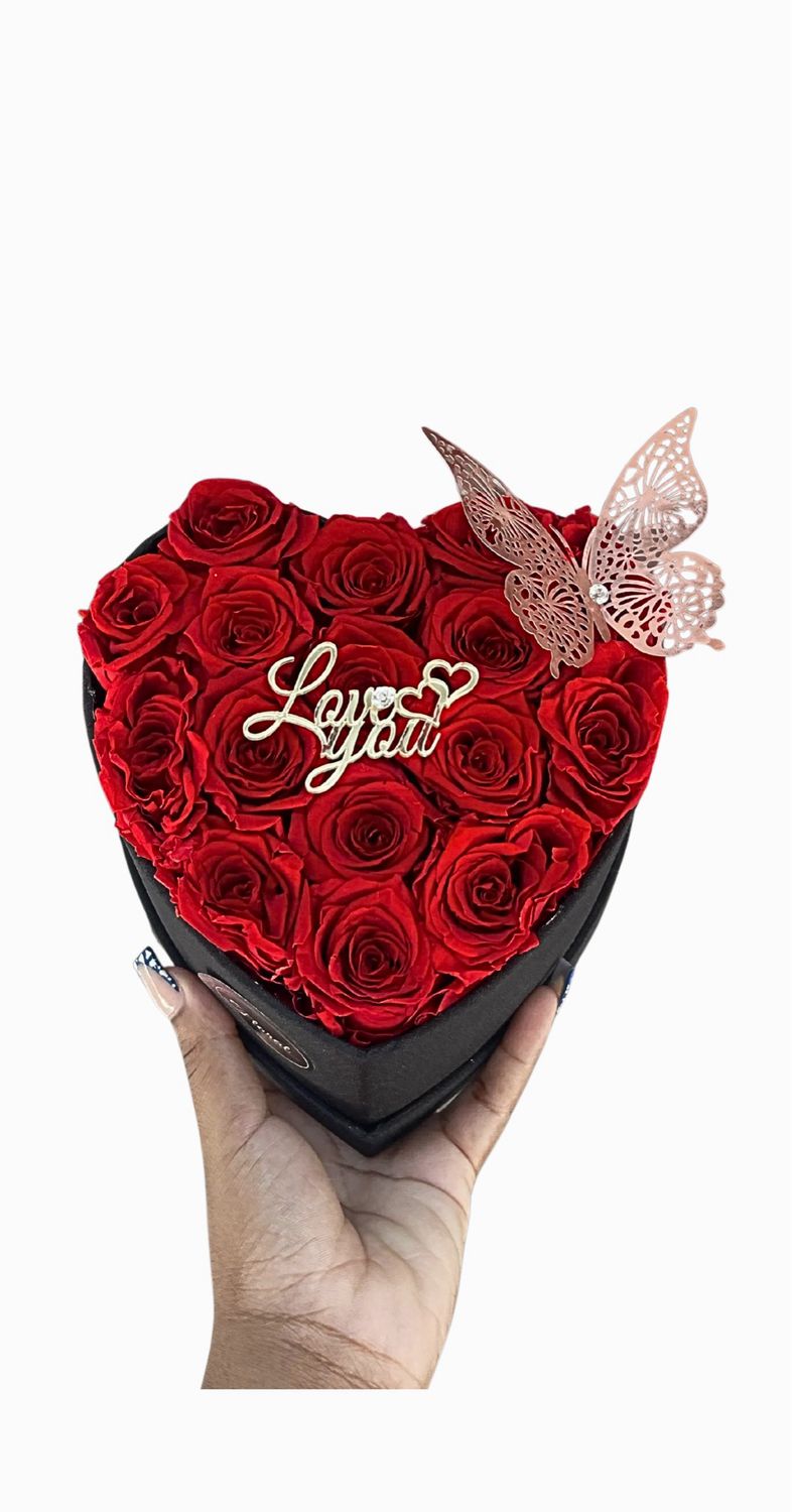 Forever Roses In Heart Shaped Cloth Packaging