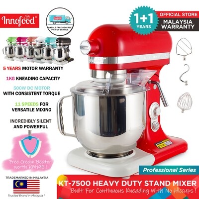 Innofood KT-7500 Professional Series Stand Mixer 7.0 Liters (Red/Pink/Tiffany Blue/Matte Grey/Coral Pink/Pearl White/Lime Green)