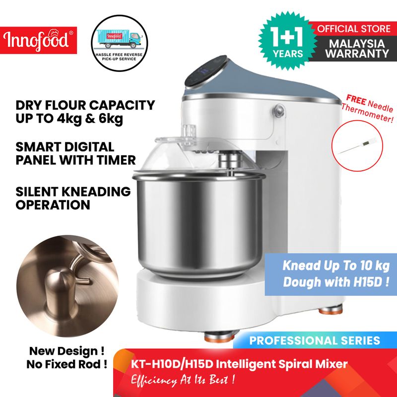 Innofood Heavy Duty Table Top Spiral Mixer For Bread Dough 10L &amp; 15L (4kg and 6kg Dry Flour Capacity) KT-H10D &amp; KT-H15D