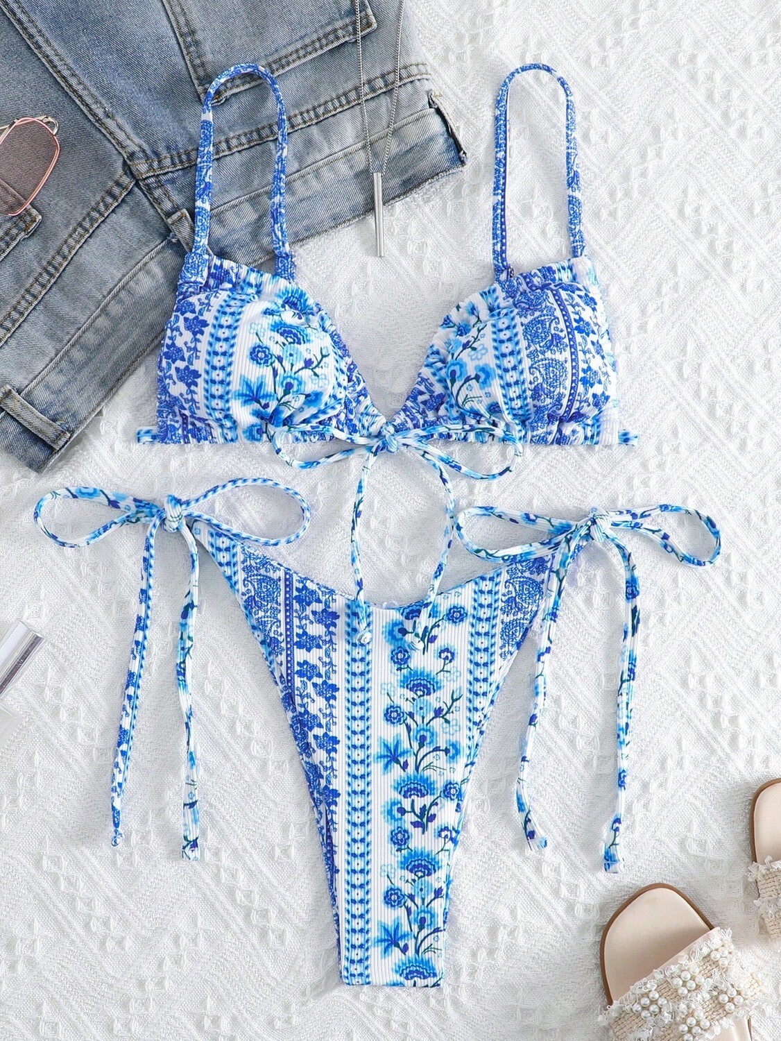 floral string side bikini