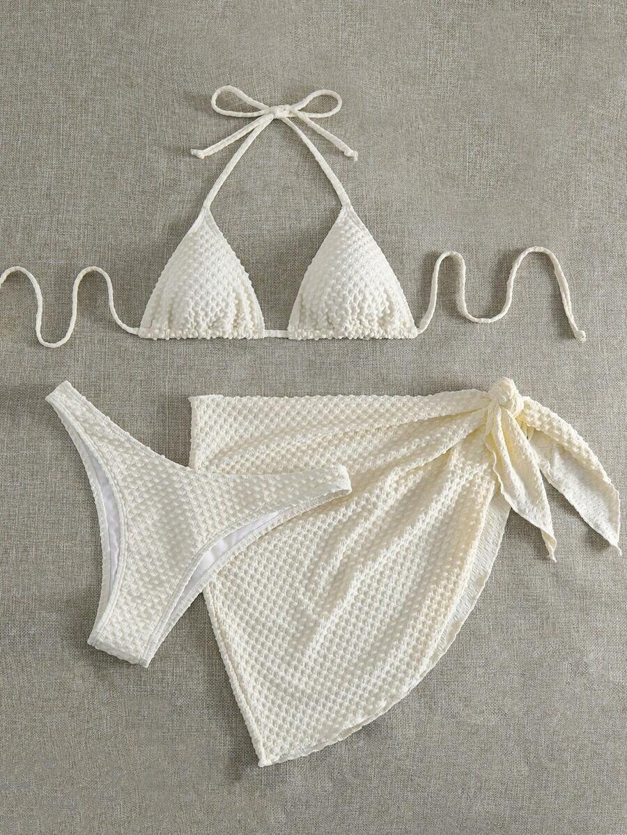 Waffle White bikini with skirt