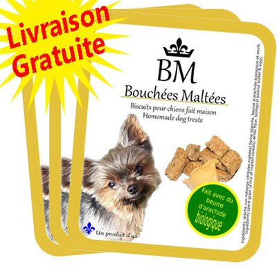 Livraison GRATUITE - 3 sacs de biscuits pour petits chiens au beurre d'arachide (Format 325g)