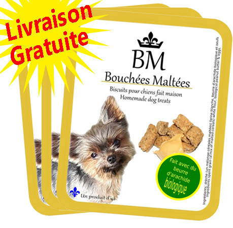 Livraison GRATUITE - 3 sacs de biscuits pour petits chiens au beurre d&#39;arachide (Format 325g)
