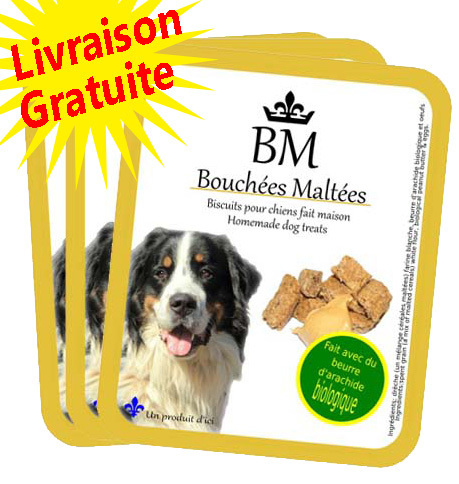 Livraison GRATUITE - 3 sacs de biscuits pour moyens et gros chiens au beurre d&#39;arachide (Format 325g)