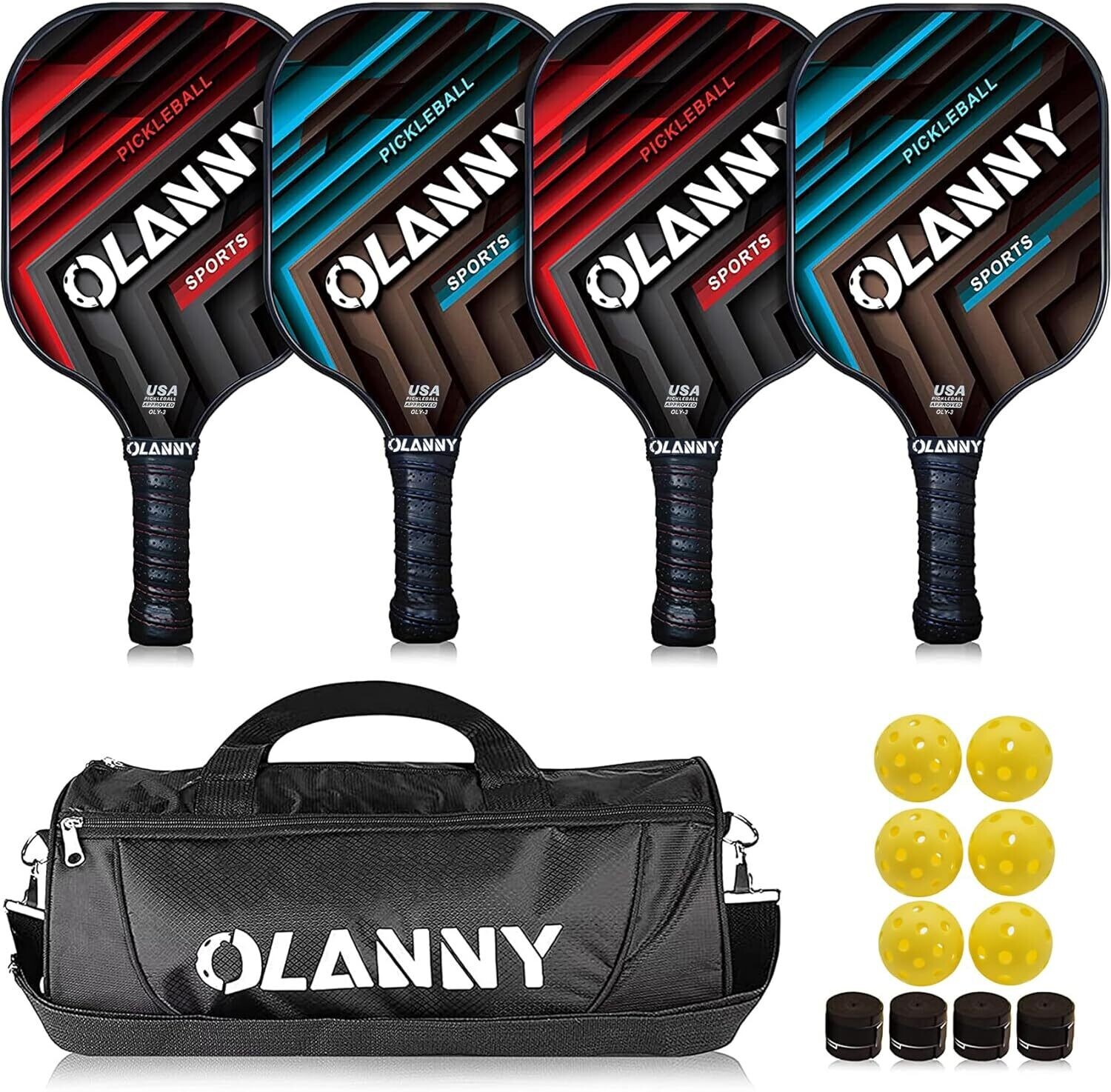 OLANNY Graphite Pickleball Paddles Set- Premium Rackets Fiber Face 4 set