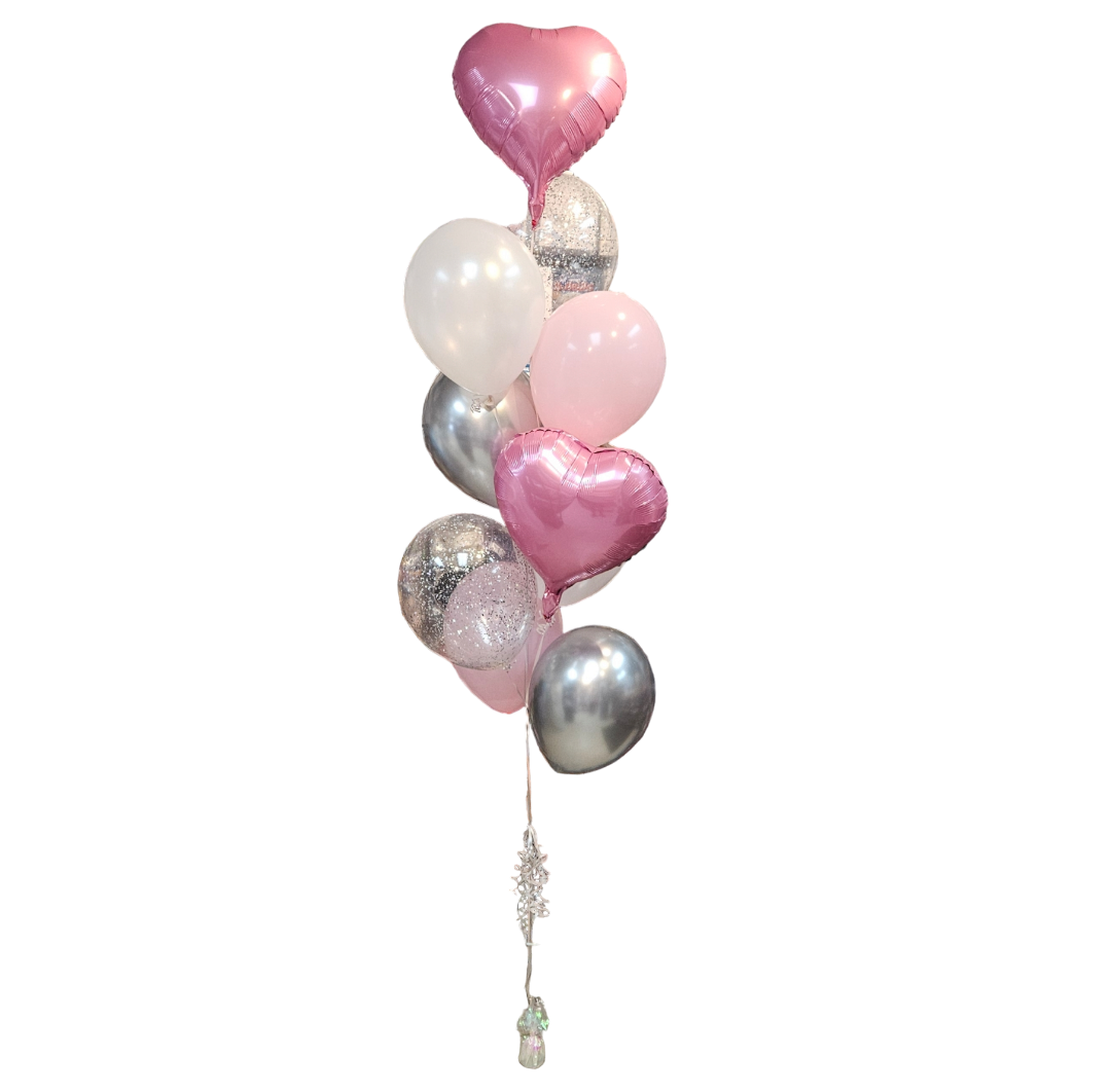 Mylar Heart Bouquet with 5 Latex ( including 3 confetti)
