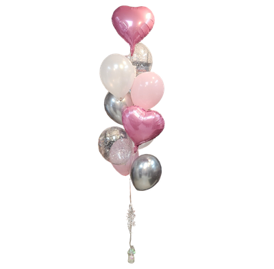 Bouquet Coeur Mylar avec 5 Latex et 3 confettis