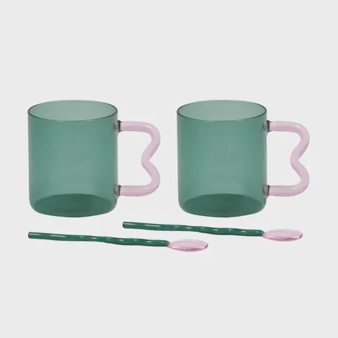 Wave 2 piece Mug Spoon Set Jade/Pink