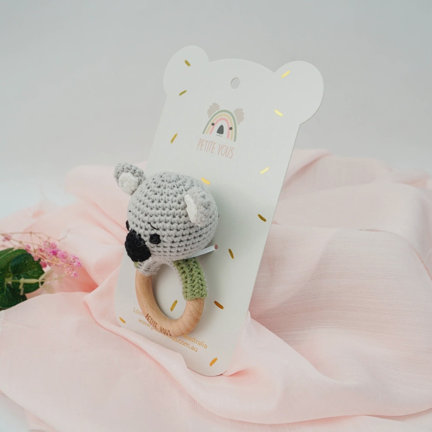 Ozzie Koala Crochet Ring Rattle