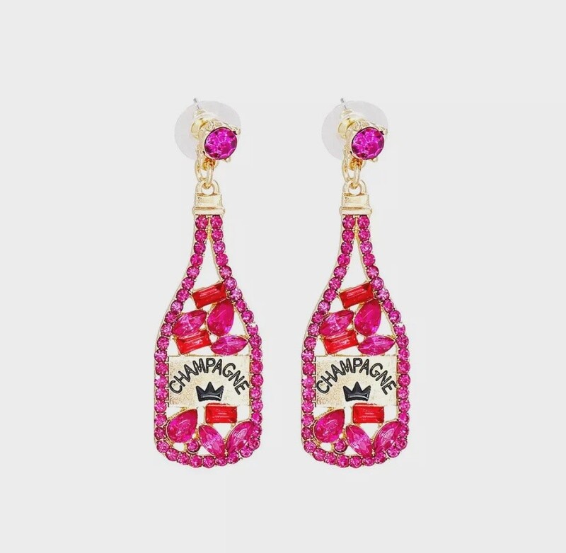 Sparkling Champagne Hot Pink Earrings - Mini