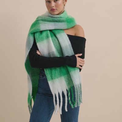 Green White Fluffy Scarf
