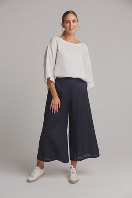 Studio Crop Linen Pant NAVY
