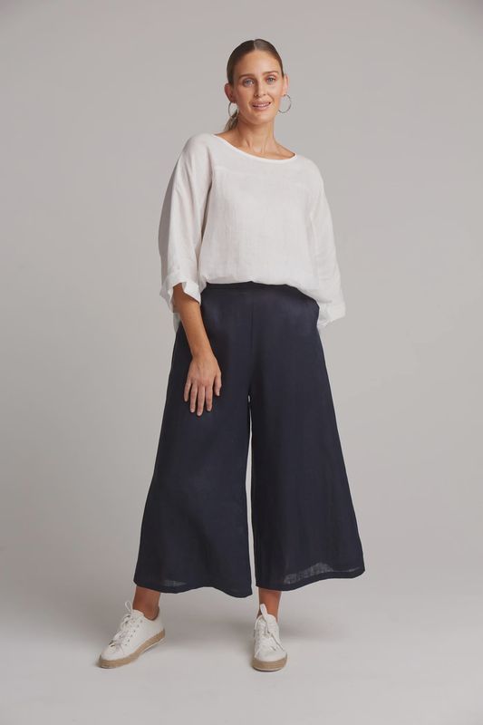 Studio Crop Linen Pant NAVY