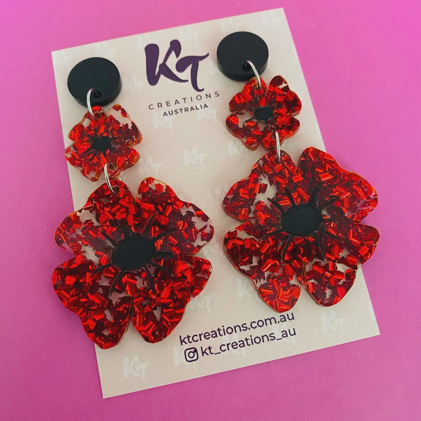 Chunky Poppy Dangle RED