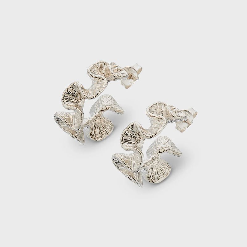 Silver Sea Coral Hoop Earrings