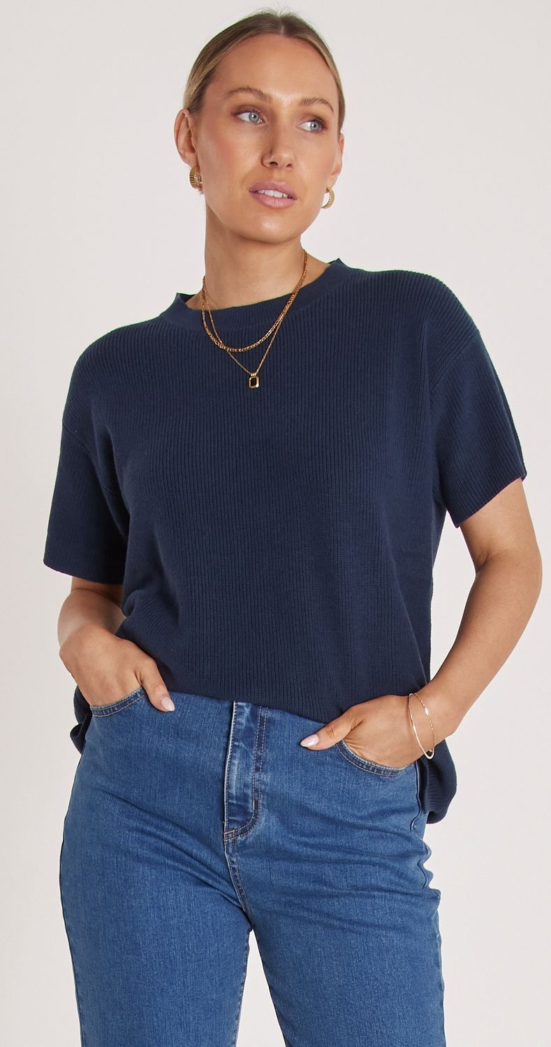 Jasper Knitted Tee NAVY, size: XS/S