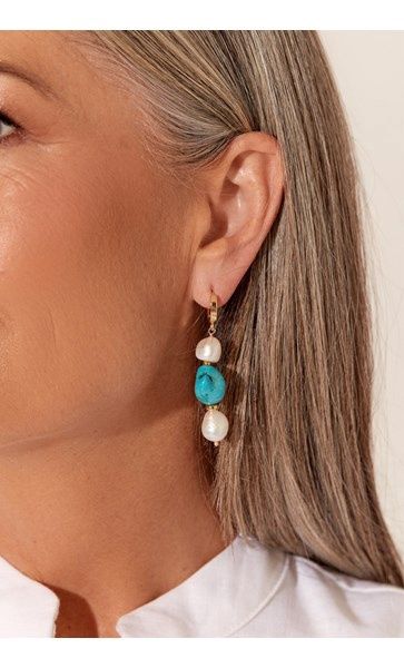 Taryn Stone and Pearl Drop Earring – Gold Plated