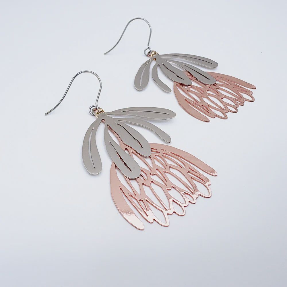 Protea flower dangle earrings SILVER ROSE GOLD