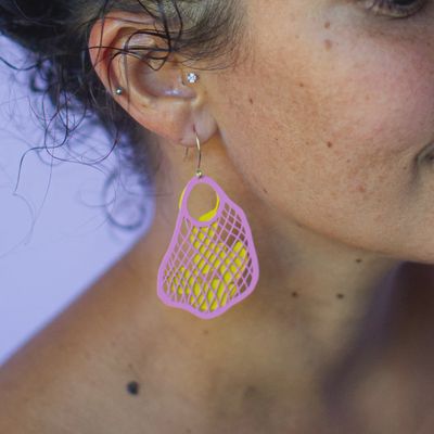 String Bag Earrings Pink with Lemons