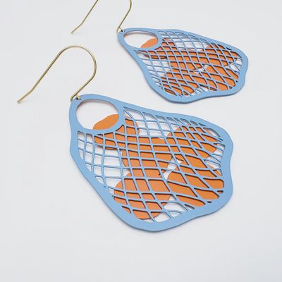 String Bag Earrings Blue with Oranges