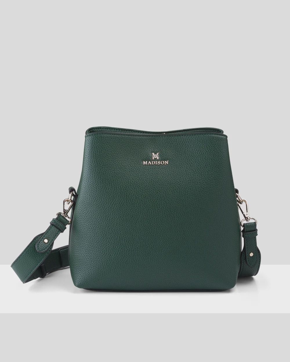 Joanie Bucket Bag + Monogram Strap – Forest Green + Black