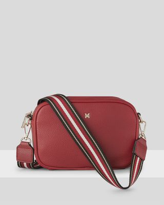 Monica Camera Crossbody + Stripe Strap – Red + Black, Red &amp; Stone