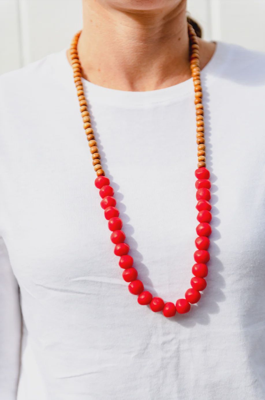 Mini Wood and Rock necklace RED