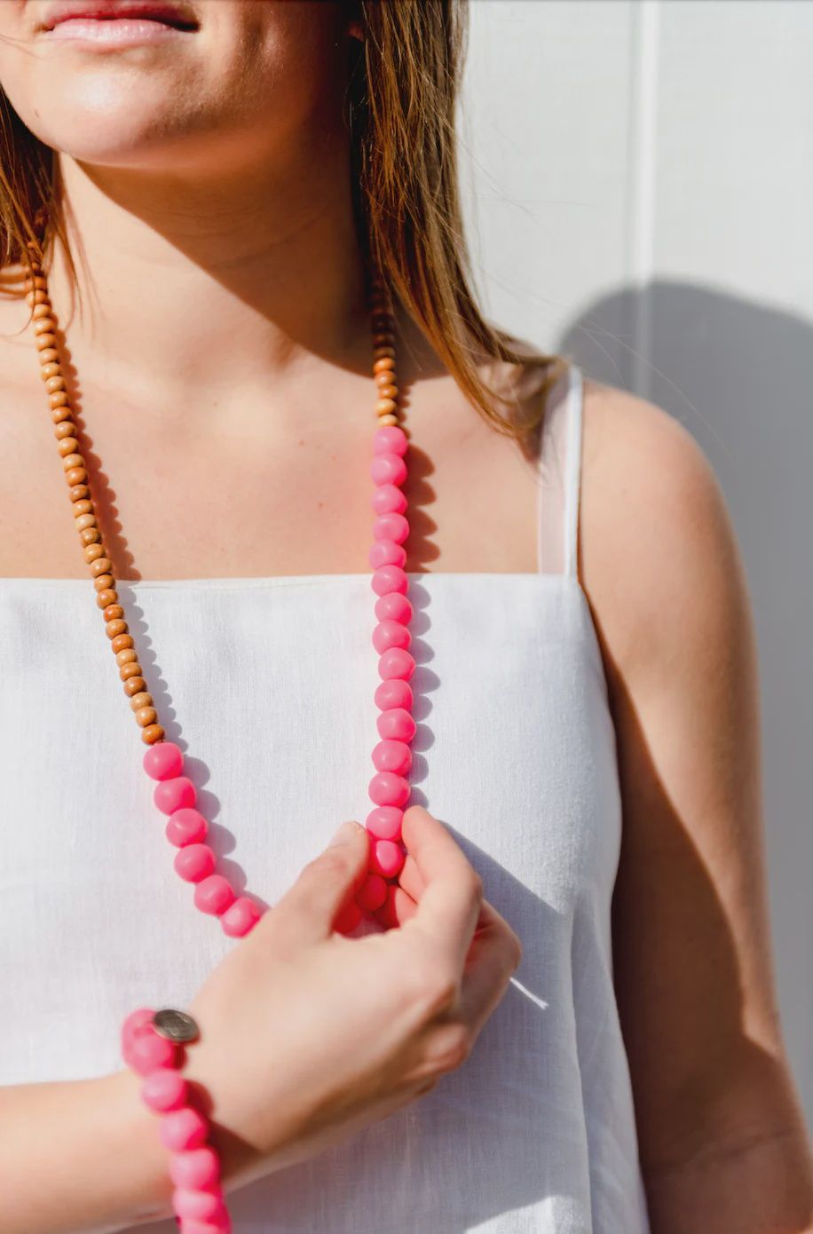 Mini Wood &amp; Rock Necklace – Pink