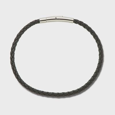 Black Fine leather plaited bracelet 19cm