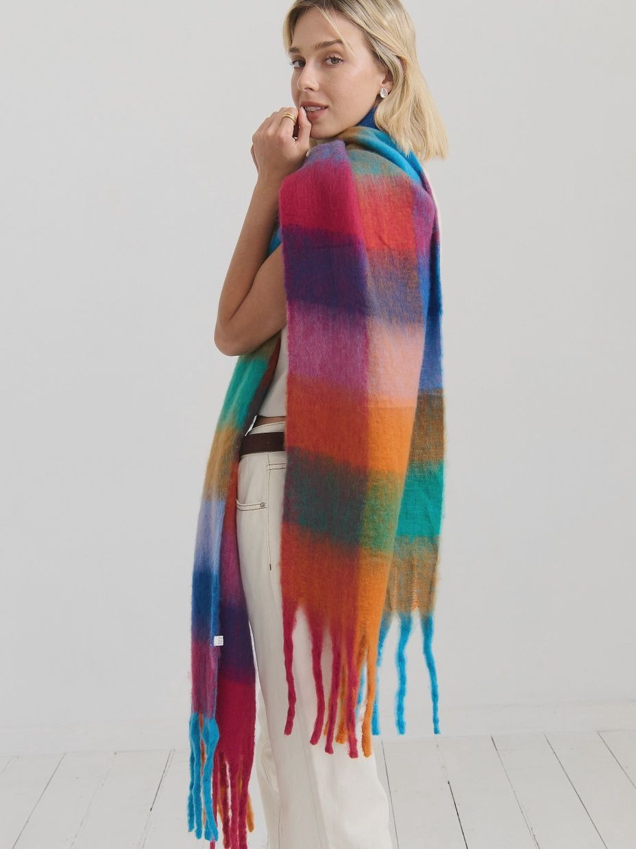 Mari Checkered Fluffy Scarf – Brights