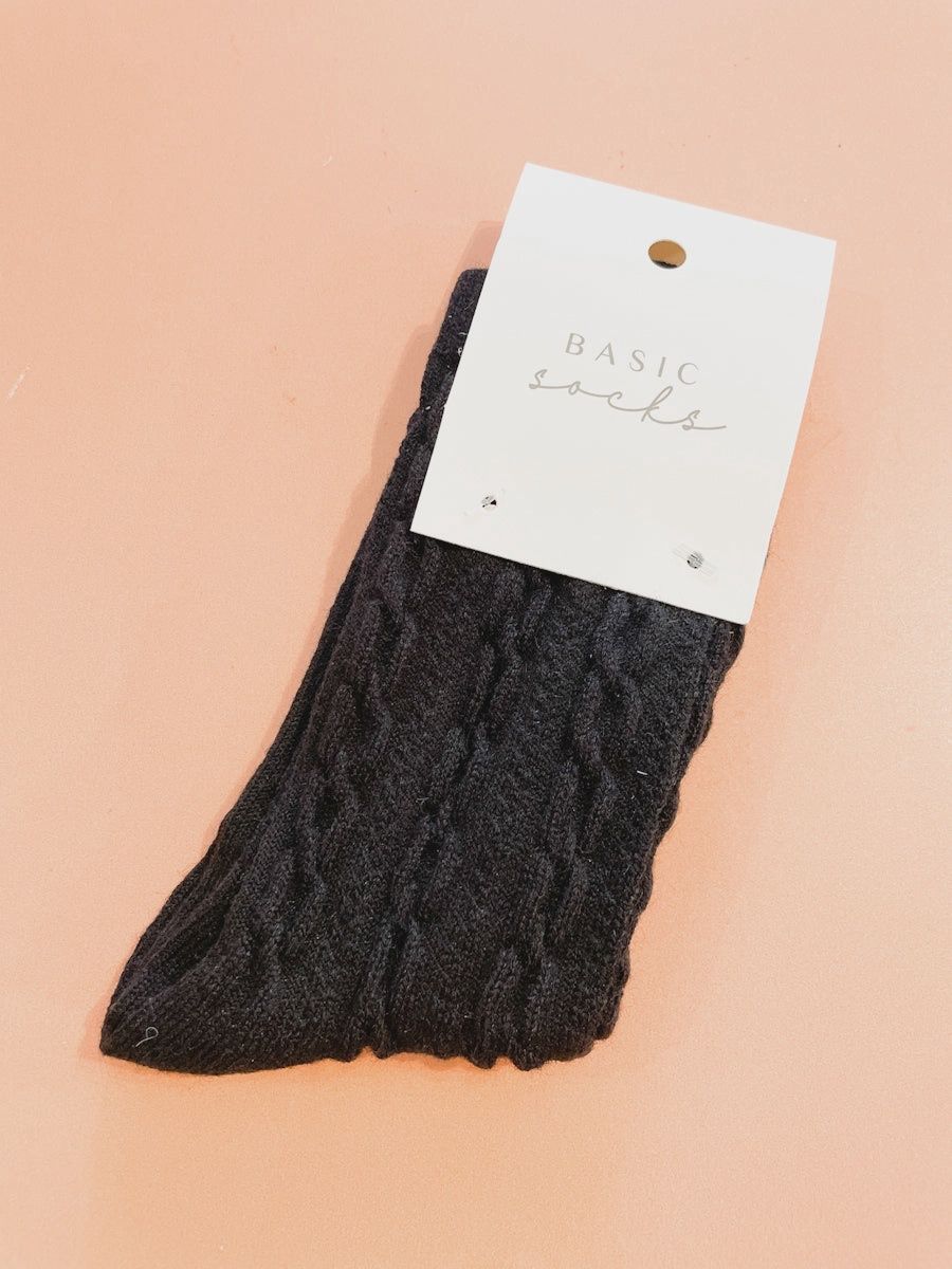 Winter Cable Woollen Socks BLACK