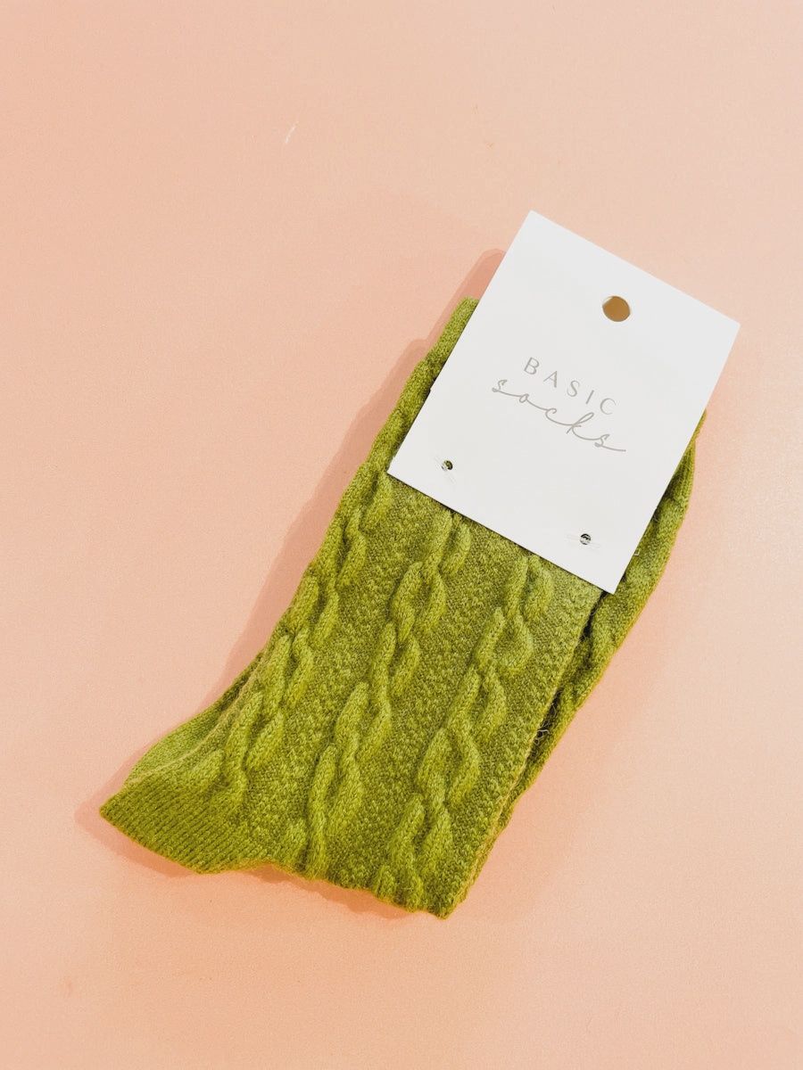Winter Cable Woollen Socks GREEN