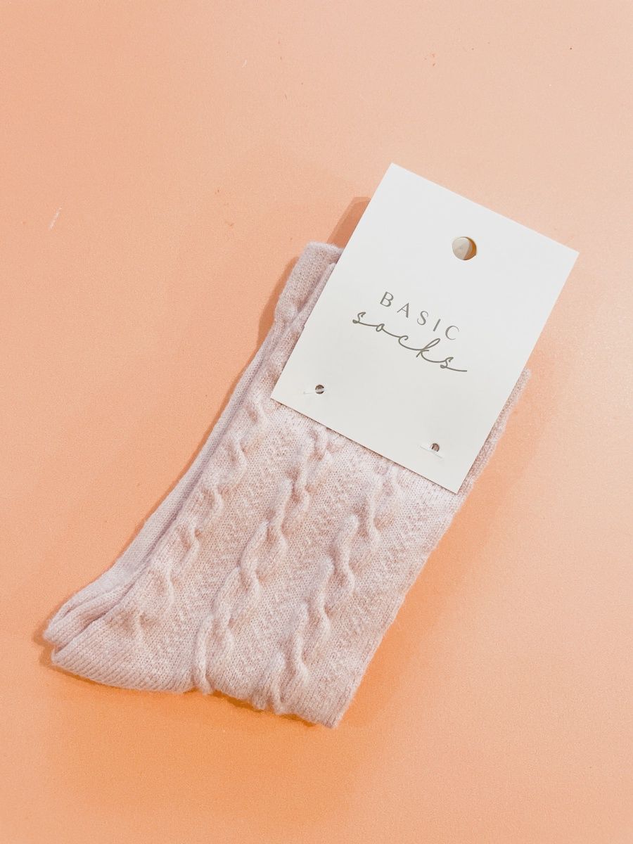 Winter Cable Woollen Socks PINK