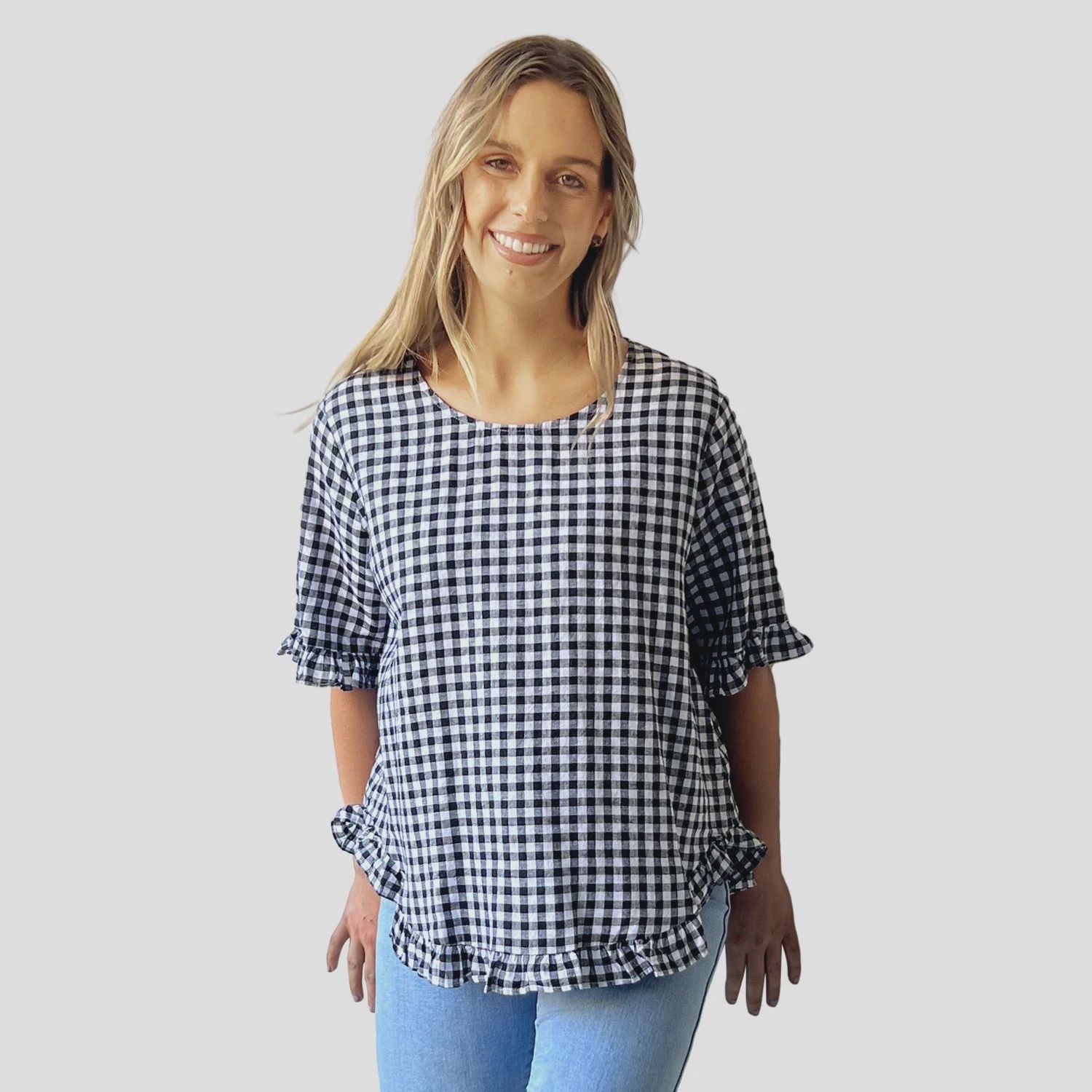 Gingham Check Top BLACK WHITE, size: 8