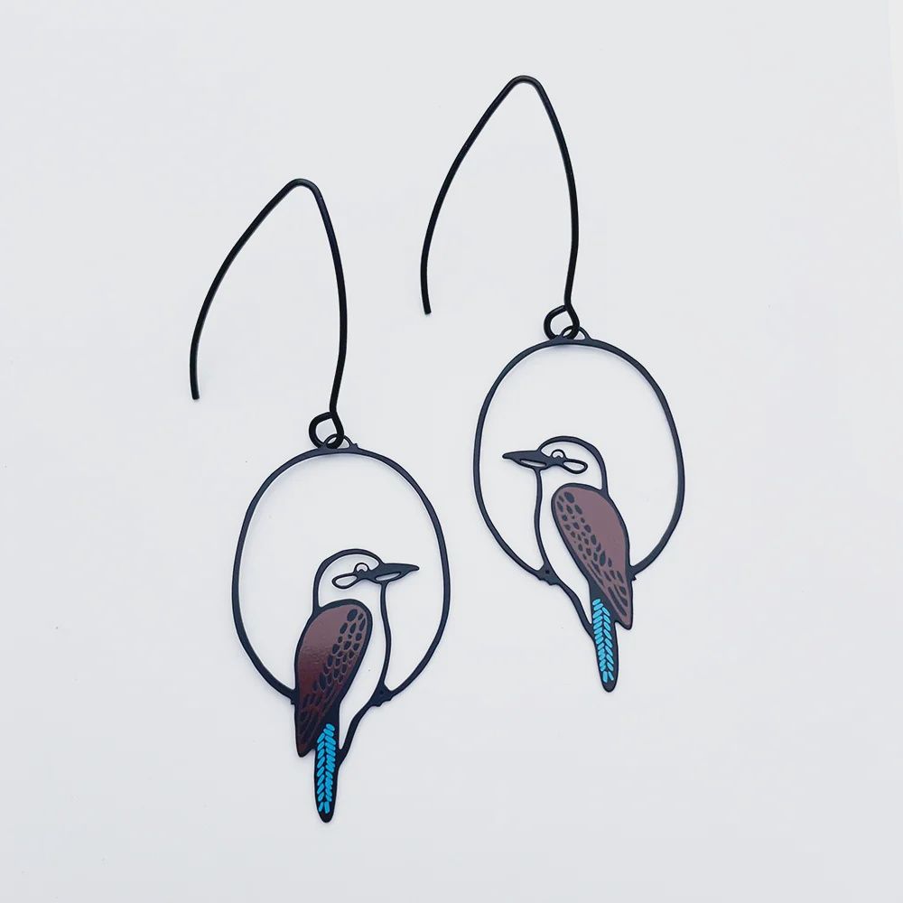 Mini Kookaburra Earrings BLACK BROWN BLUE